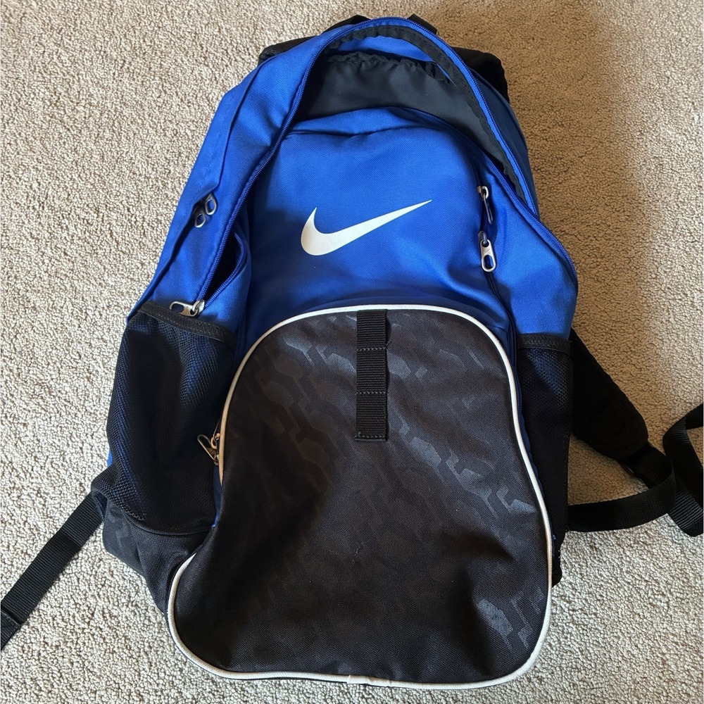 Nike Brasila Backpack Blue Swoosh Mesh Pockets BA4718-428 School Sports